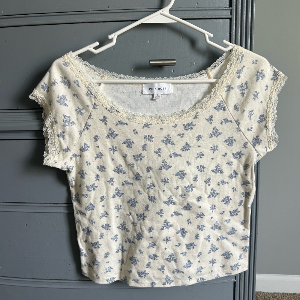 Cream and blue floral top